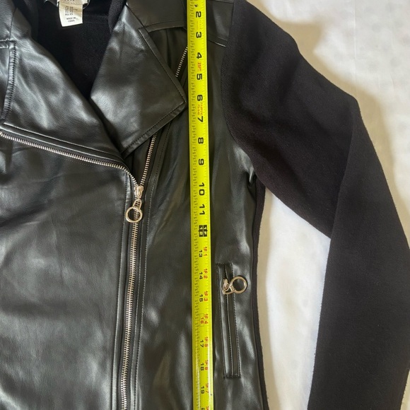 Joie Mixed Media Moto Jacket XS – Black Faux Leather & Knit Hooded Biker Style - Picture 8 of 8
